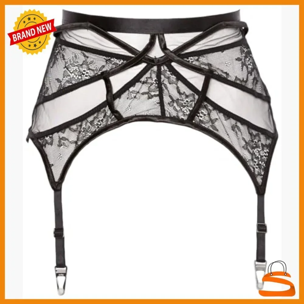 Retro Lace Garter Belt Adjustable High Waist Mesh Lingerie for Stockings
